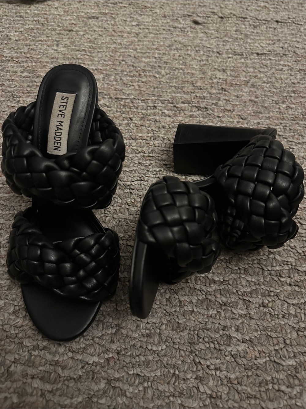 Steve Madden Black Braided Block Heel Mules